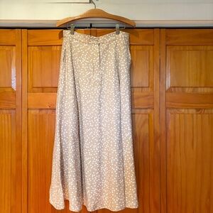 Mod Goddess Long Tan with White Polka Dots Skirt Size Large
